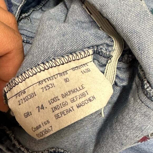 Vintage Infant Denim Overalls Candy Wrapper Print | Blue | 0-3 Months - Picture 4 of 7